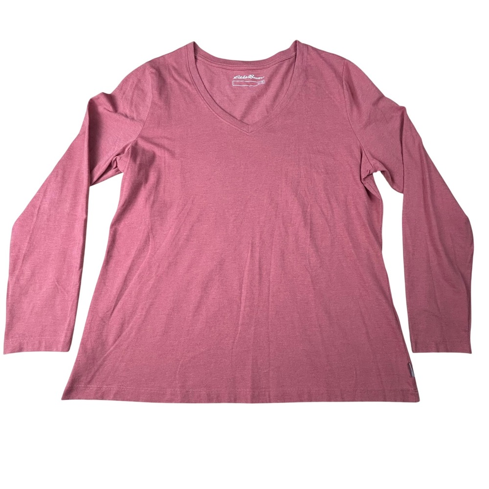 Eddie Bauer Womens XL Rose Pink V-Neck Long Sleeve T-Shirt Cotton Blend 1548124